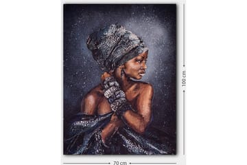 Canvastavla 70x100 cm - Kvinna med elegant huvudbonad och smycken, avbildad i profil - Mörkbrun / Svart / Grå - Inredning - Tavlor & posters - Canvastavla