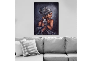 Canvastavla 70x100 cm - Kvinna med elegant huvudbonad och smycken, avbildad i profil - Mörkbrun / Svart / Grå - Inredning - Tavlor & posters - Canvastavla