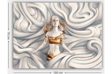 Canvastavla 70x100 cm - Kvinna med ett drömlikt uttryck omgiven av svängande, mjuka former - Vit / Guld / Beige - Inredning - Tavlor & posters - Canvastavla