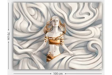 Canvastavla 70x100 cm - Kvinna med ett drömlikt uttryck omgiven av svängande, mjuka former - Vit / Guld / Beige - Inredning - Tavlor & posters - Canvastavla