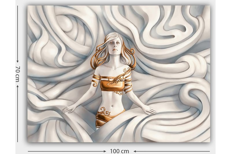 Canvastavla 70x100 cm - Kvinna med ett drömlikt uttryck omgiven av svängande, mjuka former - Vit / Guld / Beige - Inredning - Tavlor & posters - Canvastavla