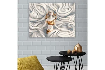 Canvastavla 70x100 cm - Kvinna med ett drömlikt uttryck omgiven av svängande, mjuka former - Vit / Guld / Beige - Inredning - Tavlor & posters - Canvastavla