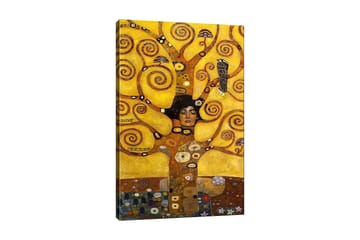 Canvastavla 70x100 cm - Kvinna med stängd ögon omgiven av snurrande, gyllene grenar och symboliska element - Guld / Brun / Svart - Inredning - Tavlor & posters - Canvastavla