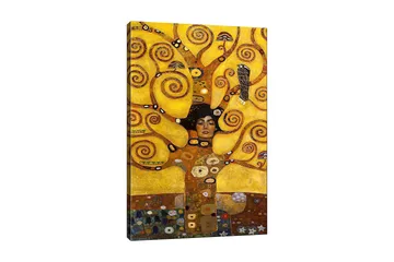 Canvastavla 70x100 cm - Kvinna med stängd ögon omgiven av snurrande, gyllene grenar och symboliska element - Guld / Brun / Svart - Inredning - Tavlor & posters - Canvastavla