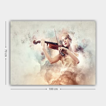 Canvastavla 70x100 cm - Kvinna som spelar fiol omgiven av drömlika moln och musiknoter - Ljusbeige / Ljusblå / Rosa - Inredning - Tavlor & posters - Canvastavla