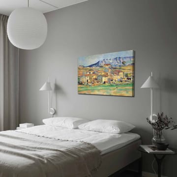 Canvastavla 70x100 cm - Landskapsmålning med pittoreska hus omgivna av gröna fält och berg i bakgrunden - Gult / Grönt / Blått - Inredning - Tavlor & posters - Canvastavla