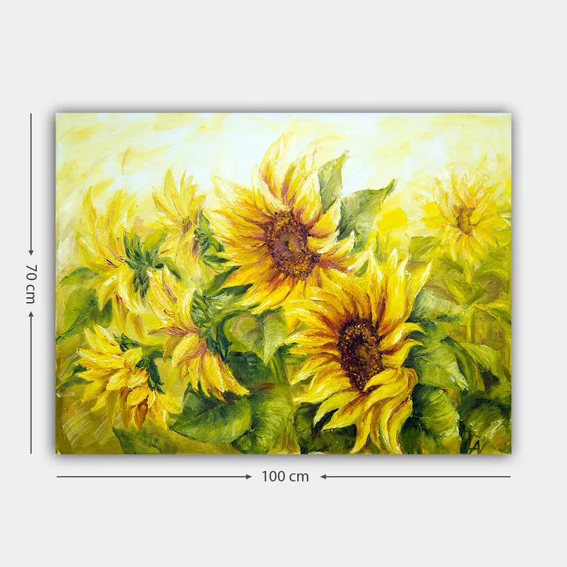 Canvastavla 70x100 cm - Livfull målning av solrosor i olika nyanser av gult och grönt - Gult / Grönt / Brunt - Inredning - Tavlor & posters - Canvastavla