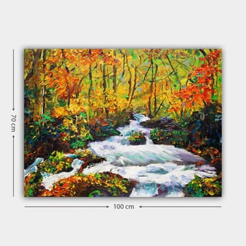 Canvastavla 70x100 cm - Livlig flod som rinner genom en färgsprakande höstskogslandskap - Orange / Grön / Vit - Inredning - Tavlor & posters - Canvastavla