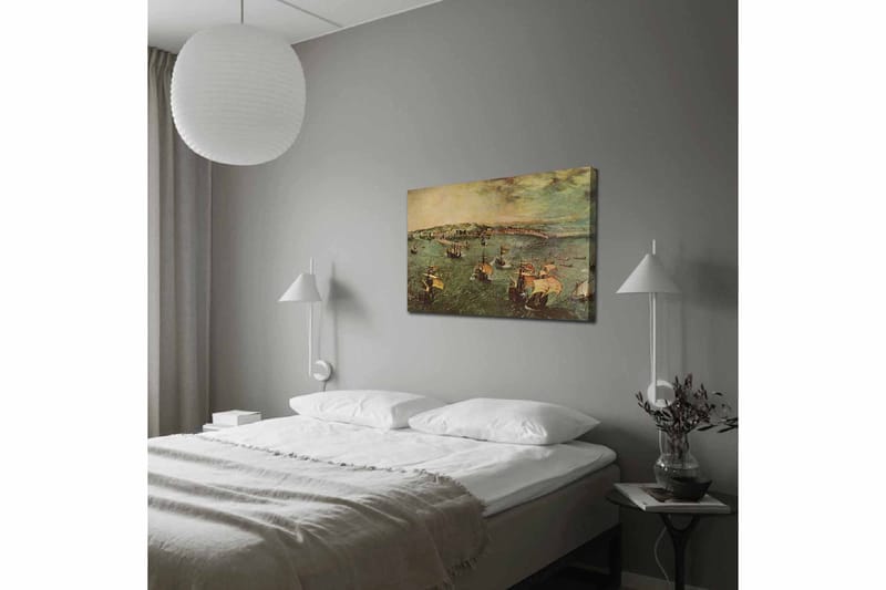 Canvastavla 70x100 cm - Livlig sjöscen med flera segelbåtar som navigerar genom vattnet - Grön / Brun / Beige - Inredning - Tavlor & posters - Canvastavla