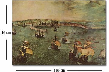 Canvastavla 70x100 cm - Livlig sjöscen med flera segelbåtar som navigerar genom vattnet - Grön / Brun / Beige - Inredning - Tavlor & posters - Canvastavla