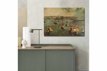 Canvastavla 70x100 cm - Livlig sjöscen med flera segelbåtar som navigerar genom vattnet - Grön / Brun / Beige - Inredning - Tavlor & posters - Canvastavla