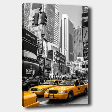 Canvastavla 70x100 cm - Livlig stadsbild med gula taxibilar som dominerar gatan i en urban miljö - Gul / Svart - Inredning - Tavlor & posters - Canvastavla