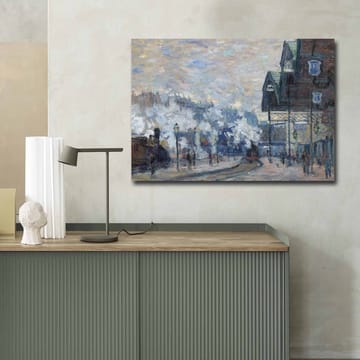 Canvastavla 70x100 cm - Livlig stadsbild med människor och byggnader i en vintermiljö - Blå / Grå / Vit - Inredning - Tavlor & posters - Canvastavla