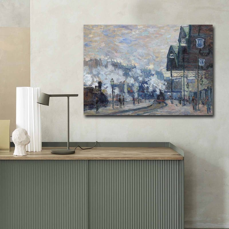 Canvastavla 70x100 cm - Livlig stadsbild med människor och byggnader i en vintermiljö - Blå / Grå / Vit - Inredning - Tavlor & posters - Canvastavla