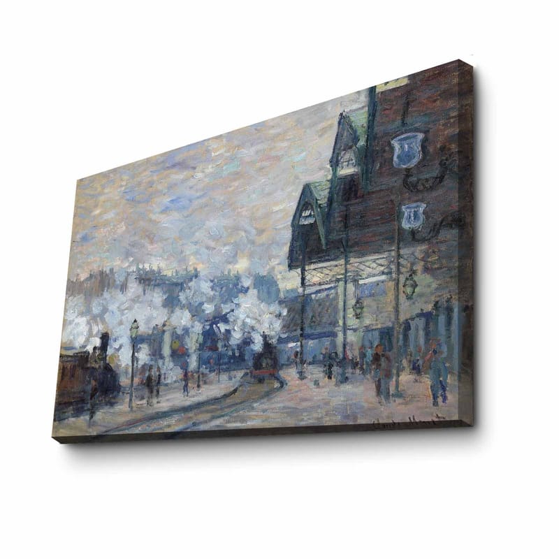 Canvastavla 70x100 cm - Livlig stadsbild med människor och byggnader i en vintermiljö - Blå / Grå / Vit - Inredning - Tavlor & posters - Canvastavla