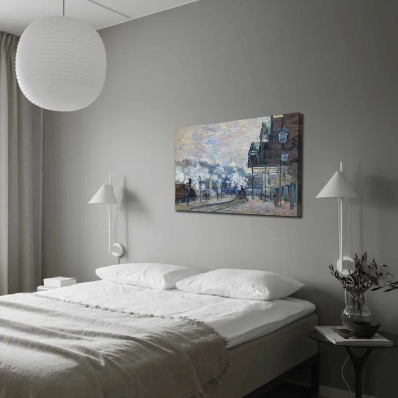 Canvastavla 70x100 cm - Livlig stadsbild med människor och byggnader i en vintermiljö, Blå / Grå / Vit