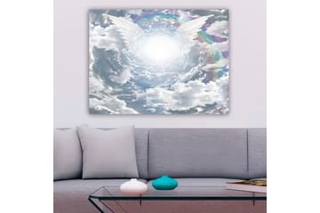 Canvastavla 70x100 cm - Ljus och drömlik himmel med änglavingar som sträcker sig mot en strålande mittpunkt - Vit / Ljusblå / Grå - Inredning - Tavlor & posters - Canvastavla