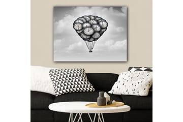 Canvastavla 70x100 cm - Luftballong formad av klockor som svävar i en drömlik himmel - Grå / Svart / Vit - Inredning - Tavlor & posters - Canvastavla