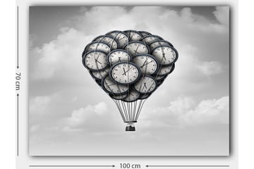 Canvastavla 70x100 cm - Luftballong formad av klockor som svävar i en drömlik himmel - Grå / Svart / Vit - Inredning - Tavlor & posters - Canvastavla