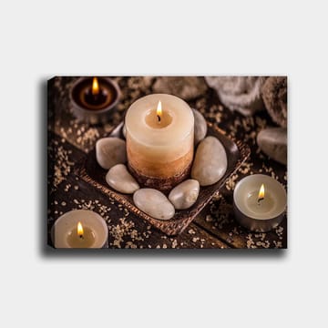 Canvastavla 70x100 cm - Lugn och avkopplande komposition med levande ljus och stenar i en harmonisk miljö - Beige / Brun / Grå - Inredning - Tavlor & posters - Canvastavla