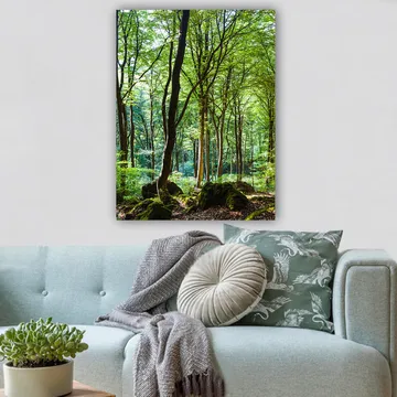 Canvastavla 70x100 cm - Lummig skog med höga träd och grönskande vegetation - Grön / Brun - Inredning - Tavlor & posters - Canvastavla