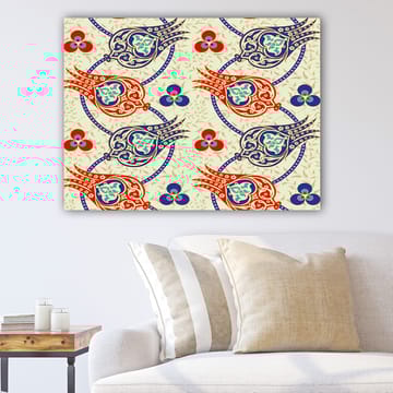 Canvastavla 70x100 cm - Mönster av stiliserade blommor och blad i livliga färger - Röd / Blå / Beige - Inredning - Tavlor & posters - Canvastavla