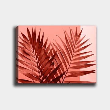 Canvastavla 70x100 cm - Mörka palmblad mot en ljus korallbakgrund - Mörkröd / Korall - Inredning - Tavlor & posters - Canvastavla