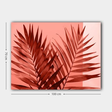 Canvastavla 70x100 cm - Mörka palmblad mot en ljus korallbakgrund - Mörkröd / Korall - Inredning - Tavlor & posters - Canvastavla