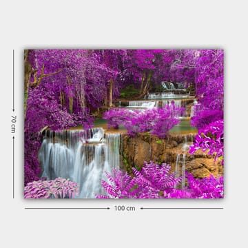 Canvastavla 70x100 cm - Magisk vattenfallsscen omgiven av lila blommor och grönska - Lila / Grön / Vit - Inredning - Tavlor & posters - Canvastavla