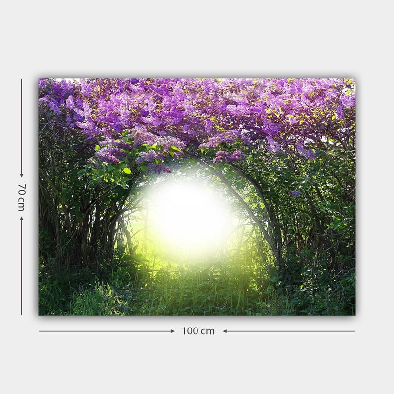 Canvastavla 70x100 cm - Magisk portal omgiven av lila blommor och grönska - Lila / Grön / Vit - Inredning - Tavlor & posters - Canvastavla