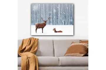 Canvastavla 70x100 cm - Majestätisk älg och en rådjur i en snöig skogsmiljö - Brun / Vit / Grå - Inredning - Tavlor & posters - Canvastavla