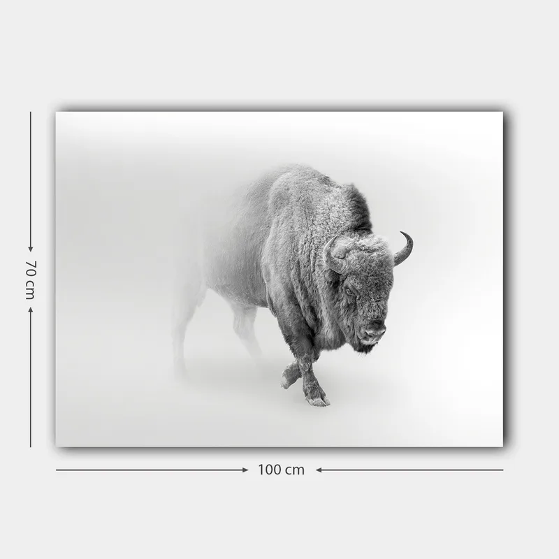 Canvastavla 70x100 cm - Majestätisk bison som går genom dimma - Grå / Vit - Inredning - Tavlor & posters - Canvastavla