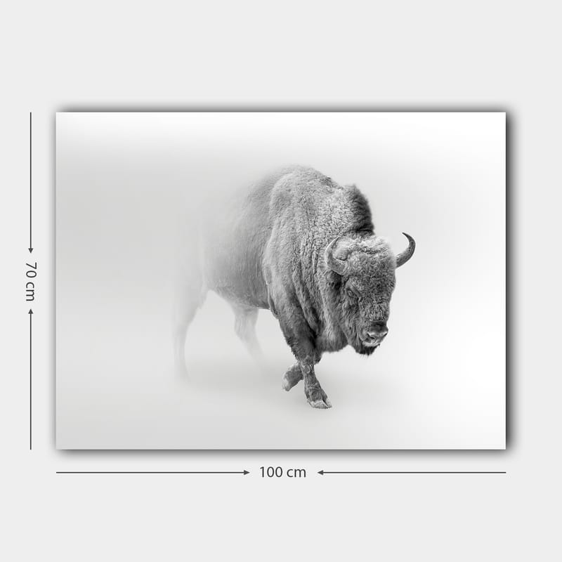 Canvastavla 70x100 cm - Majestätisk bison som går genom dimma - Grå / Vit - Inredning - Tavlor & posters - Canvastavla