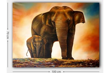Canvastavla 70x100 cm - Majestätisk elefant med sitt kalv i en varm och färgrik miljö - Brun / Orange / Beige - Inredning - Tavlor & posters - Canvastavla