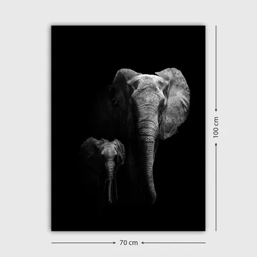 Canvastavla 70x100 cm - Majestätisk elefant och en kalv som framhäver deras relation i en dramatisk svartvit komposition - Svart / Grå - Inredning - Tavlor & posters - Canvastavla