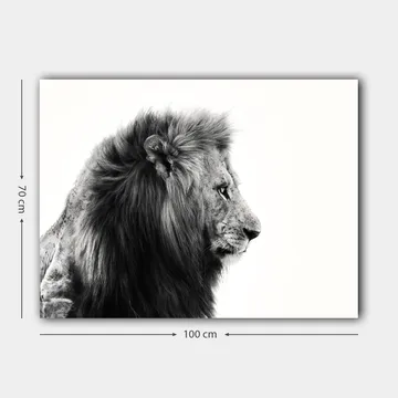Canvastavla 70x100 cm - Majestätisk lejonprofil i svartvitt som utstrålar styrka och elegans - Svart / Vit - Inredning - Tavlor & posters - Canvastavla