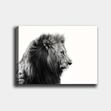 Canvastavla 70x100 cm - Majestätisk lejonprofil i svartvitt som utstrålar styrka och elegans - Svart / Vit - Inredning - Tavlor & posters - Canvastavla