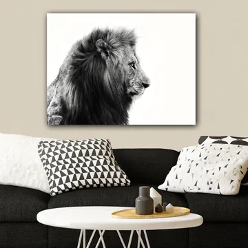 Canvastavla 70x100 cm - Majestätisk lejonprofil i svartvitt som utstrålar styrka och elegans - Svart / Vit - Inredning - Tavlor & posters - Canvastavla