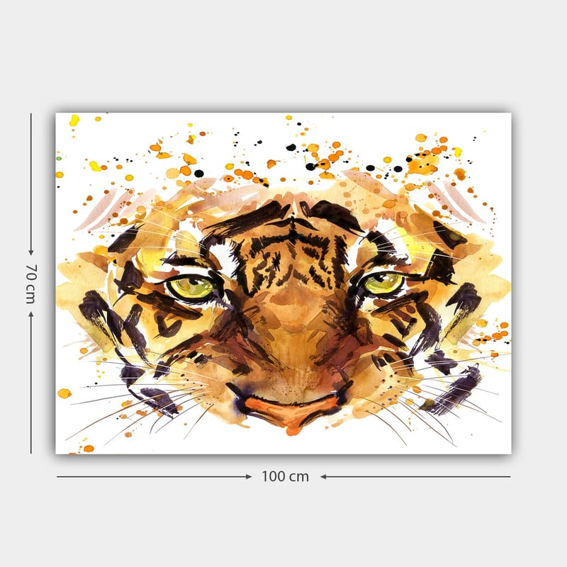 Canvastavla 70x100 cm - Majestätisk tiger med intensiva ögon och kraftfulla drag - Orange / Brun / Guldfärgad - Inredning - Tavlor & posters - Canvastavla
