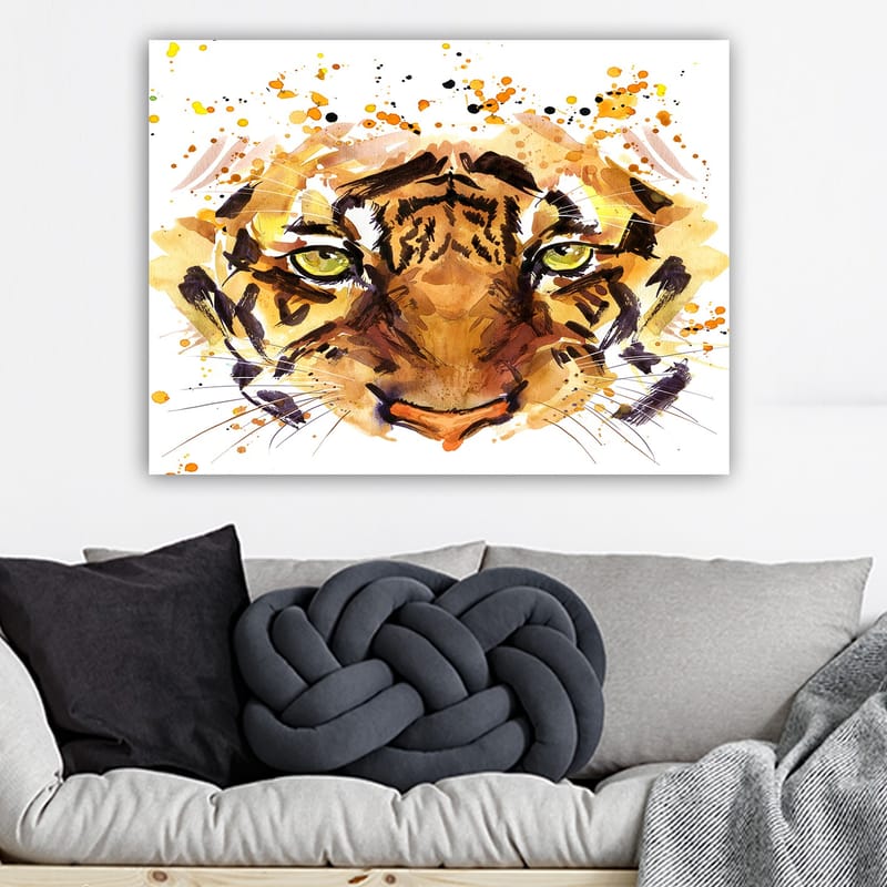 Canvastavla 70x100 cm - Majestätisk tiger med intensiva ögon och kraftfulla drag - Orange / Brun / Guldfärgad - Inredning - Tavlor & posters - Canvastavla