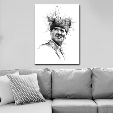 Canvastavla 70x100 cm - Man med en kreativ och surrealistisk frisyr som föreställer träd och en byggnad - Svart / Vitt - Inredning - Tavlor & posters - Canvastavla