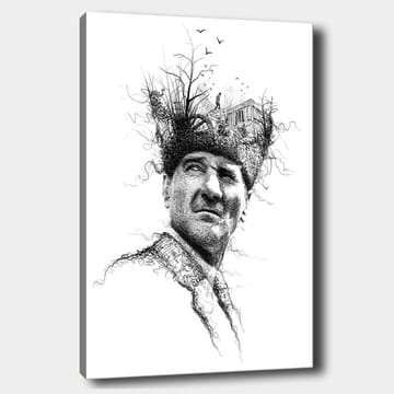 Canvastavla 70x100 cm - Man med en kreativ och surrealistisk frisyr som föreställer träd och en byggnad - Svart / Vitt - Inredning - Tavlor & posters - Canvastavla