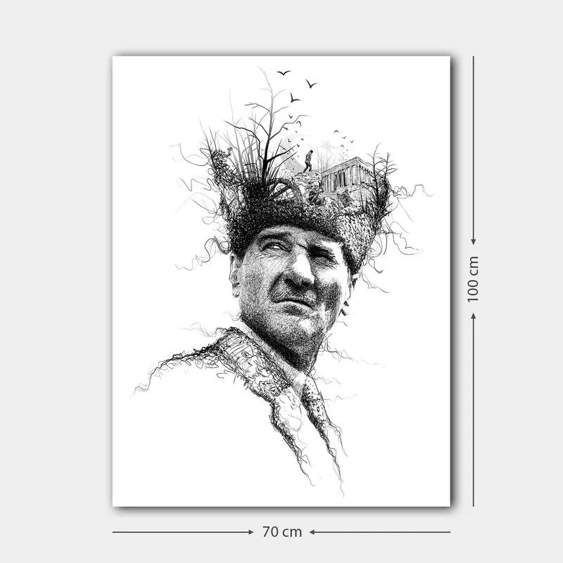 Canvastavla 70x100 cm - Man med en kreativ och surrealistisk frisyr som föreställer träd och en byggnad - Svart / Vitt - Inredning - Tavlor & posters - Canvastavla