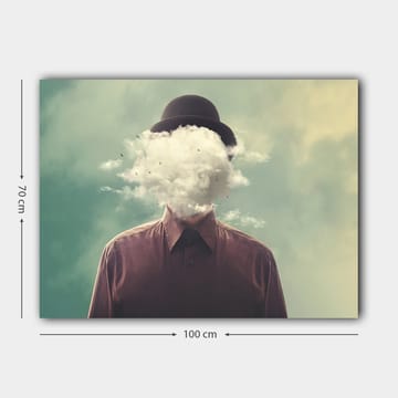 Canvastavla 70x100 cm - Man med hatt vars ansikte är dolt av en molnformation - Mörkbrun / Ljusgrå / Grön - Inredning - Tavlor & posters - Canvastavla