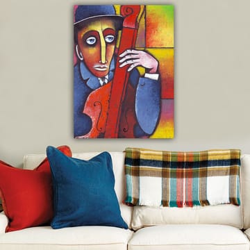 Canvastavla 70x100 cm - Man som spelar ett rödaktigt instrument med en melankolisk uttryck - Röd / Blå / Gul - Inredning - Tavlor & posters - Canvastavla