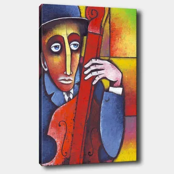 Canvastavla 70x100 cm - Man som spelar ett rödaktigt instrument med en melankolisk uttryck - Röd / Blå / Gul - Inredning - Tavlor & posters - Canvastavla