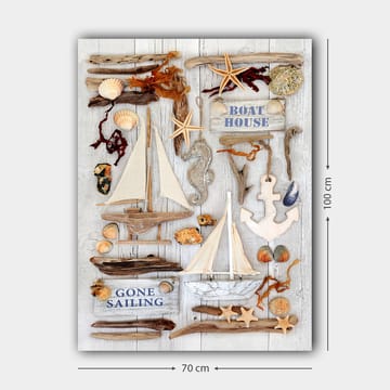 Canvastavla 70x100 cm - Maritim komposition med segelbåtar, snäckor och sjöstjärnor som skapar en somrig atmosfär - Beige / Brunt / Blått - Inredning - Tavlor & posters - Canvastavla