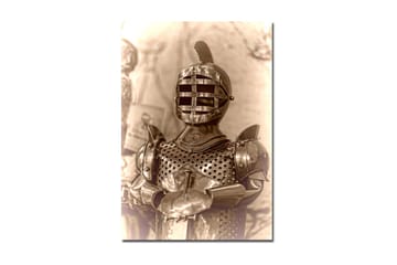 Canvastavla 70x100 cm - Medeltida riddare i rustning med ett karakteristiskt hjälmdesign - Silver / Grå / Brunt - Inredning - Tavlor & posters - Canvastavla