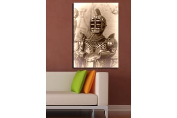 Canvastavla 70x100 cm - Medeltida riddare i rustning med ett karakteristiskt hjälmdesign - Silver / Grå / Brunt - Inredning - Tavlor & posters - Canvastavla