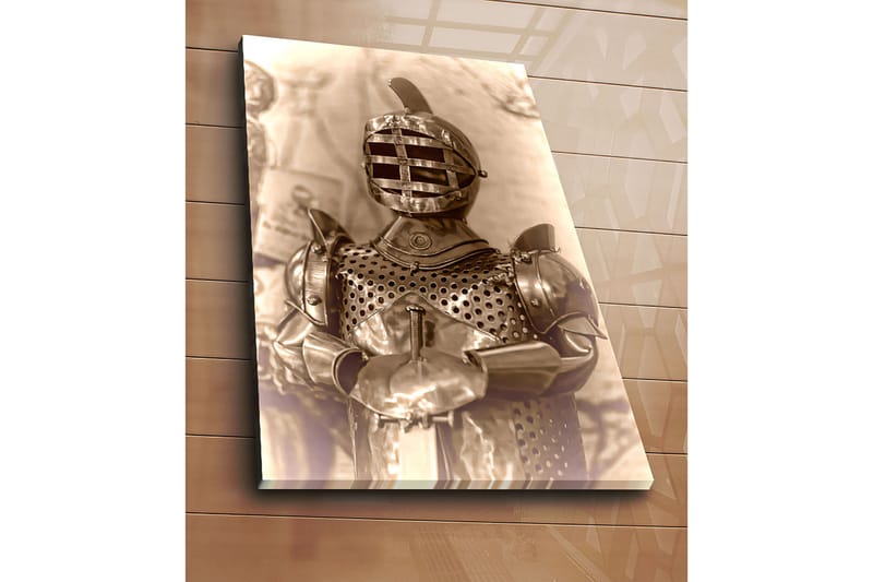 Canvastavla 70x100 cm - Medeltida riddare i rustning med ett karakteristiskt hjälmdesign - Silver / Grå / Brunt - Inredning - Tavlor & posters - Canvastavla